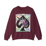 Unicorn Spade Crewneck Sweatshirt — Iridescent Magic Horse Graphic