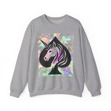 Unicorn Spade Crewneck Sweatshirt — Iridescent Magic Horse Graphic